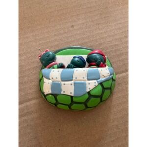 Vintage Franklin Heirloom Turtles Sleeping in Shell Bed Figurine 1980s Kitsch